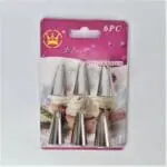 Stainless Steel Reusable & Washable Cake Decorating Set Frosting Icing Piping Bag Tips with Steel Nozzle (6 PC Nozzle Set)
