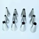 Stainless Steel Reusable & Washable Cake Decorating Set Frosting Icing Piping Bag Tips with Steel Nozzle (12 PC Nozzle Set)