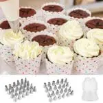 BSI 176 main 0626 Nozzles, 1 Coupler & 1 Reusable Silicone Icing Bag Kit for Cup Cake, Muffin, Cake Icing, Piping and Decoration (Total 26 Pieces with Storage Box)