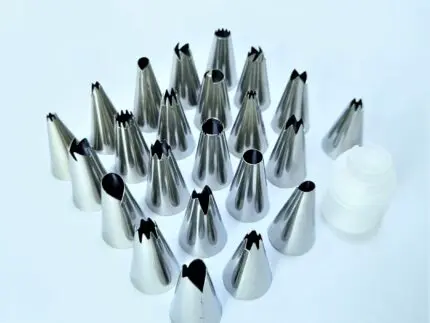 24 pc Nozzle with cuppler Cake Decorating Set Frosting Icing Piping Bag Tips with Steel Nozzles. Reusable & Washable (Food-Grade, Stainless Steel)