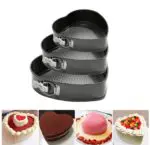 3 In 1 Carbon Steel Spring Form Heart Shape Non-Stick Cake Moulds/Tins/Pans/Trays for both Oven and Cooker with Removable Base | BSI 33