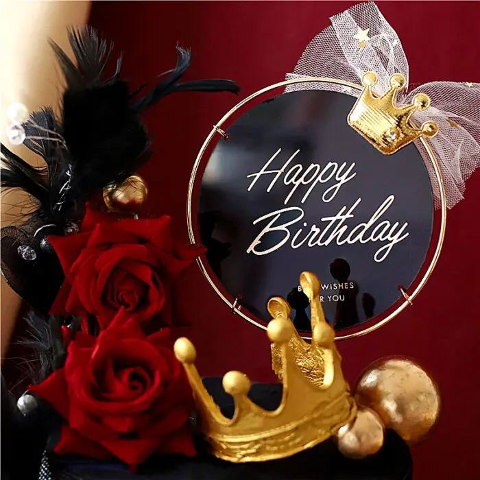 Happy Birthday Gold Outline Cake Topper | bsi 763
