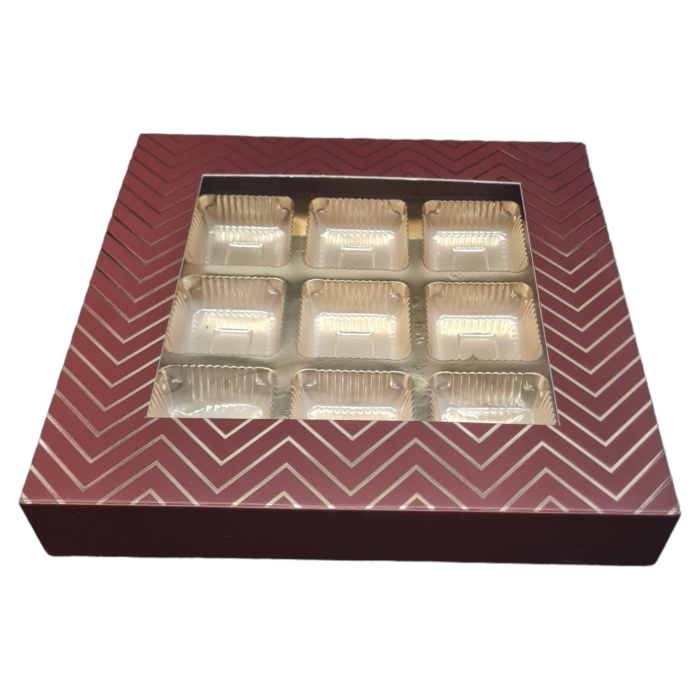 9 Cavity 3*3 | Brown with Golden Embossed Window Boxes , Chocolates Packaging Boxes, Surprise Gift Box, Cookies Storage, Birthday Gift Hamper [pack of 10]