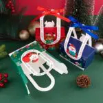Christmas Ribbon Hand Luggage Box Party & Event Gift Cookies Candy Biscuit Chocolate Handheld Packaging Child New Year Favors | Leela 2704 (Pack of 10) | Blue Colour