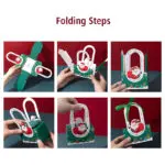 Christmas Ribbon Hand Luggage Box Party & Event Gift Cookies Candy Biscuit Chocolate Handheld Packaging Child New Year Favors | Leela 2704 (Pack of 10) | Green Colour