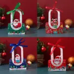 Christmas Ribbon Hand Luggage Box Party & Event Gift Cookies Candy Biscuit Chocolate Handheld Packaging Child New Year Favors | Leela 2704 (Pack of 10) | Light Red Colour
