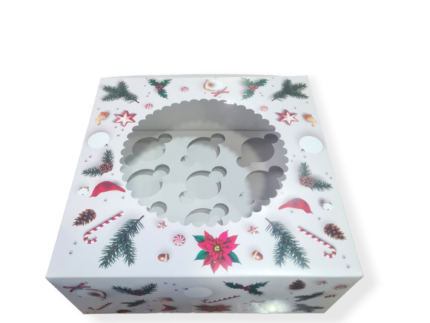 Christmas Cupcake Boxes, Christmas Cookie Boxes with Window Insert Handle, Christmas Muffin Pastry Holder Boxes ,Xmas Cupcake Gift Box, Bakery Treat Boxes for Christmas Party | Leela 8121 (Pack of 10)