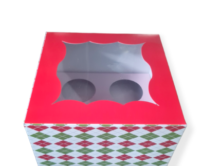 Christmas Cupcake Boxes, Christmas Cookie Boxes with Window Insert Handle, Christmas Muffin Pastry Holder Boxes ,Xmas Cupcake Gift Box, Bakery Treat Boxes for Christmas Party | Leela 8203 (Pack of 10)