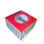 Window Cake Box | Christmas Theme-Red| 8 x 8 x 5inch | Leela 8205