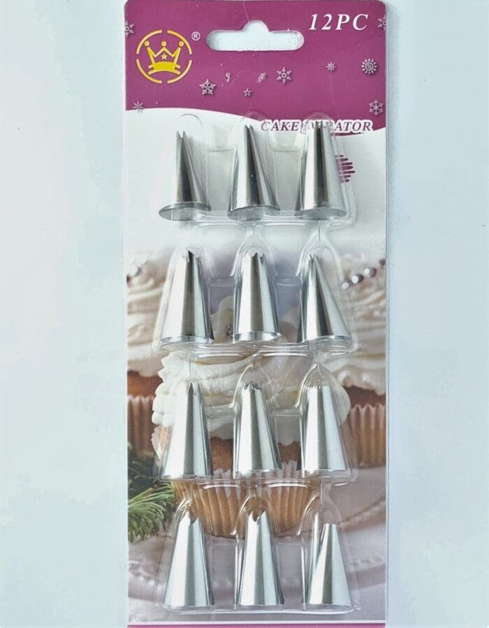 BSI 16 Main 01Stainless Steel Reusable & Washable Cake Decorating Set Frosting Icing Piping Bag Tips with Steel Nozzle (12 PC Nozzle Set)