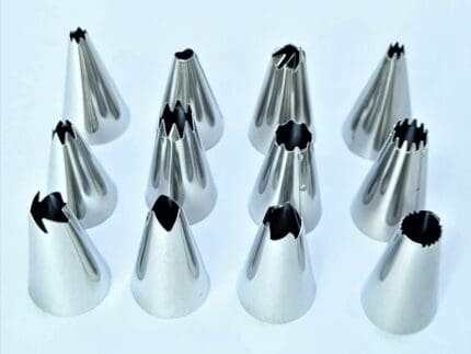 Stainless Steel Reusable & Washable Cake Decorating Set Frosting Icing Piping Bag Tips with Steel Nozzle (12 PC Nozzle Set)