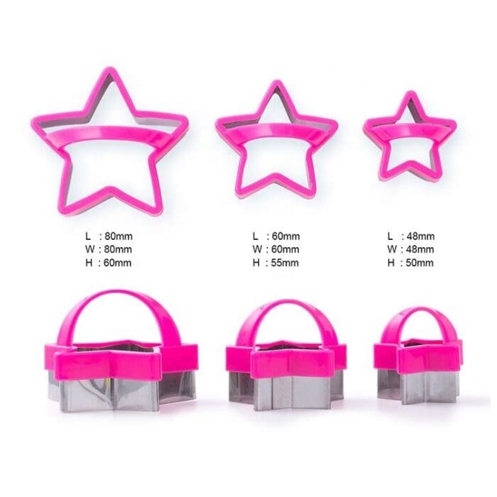 4 Different Shapes Cookie Cutters Set in 3 Sizes with Handle 4MM Thickness Heavy Duty Food-Grade Stainless Steel, Coated with Soft PVC for Protection | BSI 20