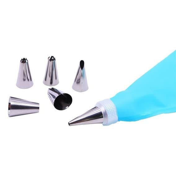 Cake Decorating 6 Piece Stainless Steel Nozzles Tips One Piping Bag and One Coupler for Frosting Icing Cakes Cupcake Cake Muffin Decorating Tool Set Pack of -1