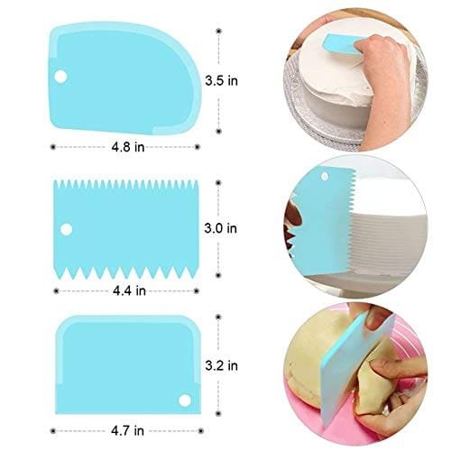 Set of 3pcs Plastic Dough Bench Scraper, Cake Cutter, Smoother Icing Fondant Cake Decorating Pastry Baking Tool (Color May Vary) | BSI 24