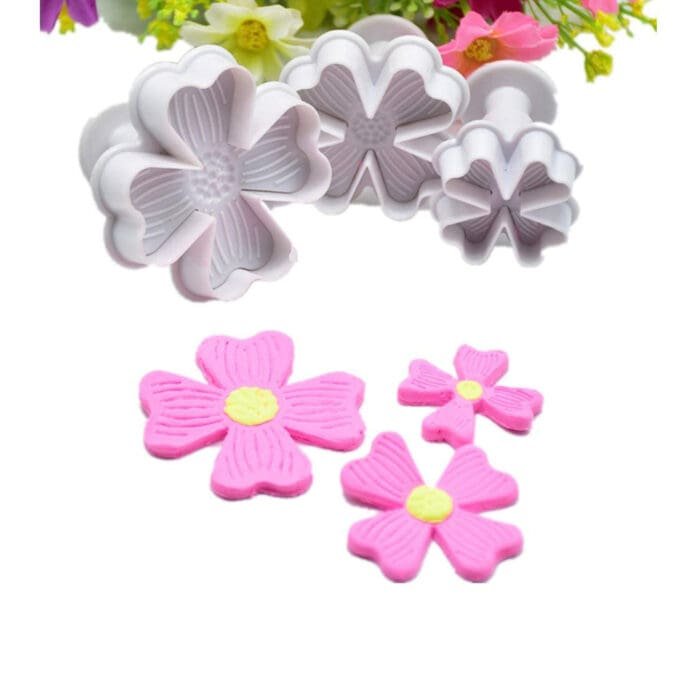 BSI 296 (4)Cake Decor Set of 3Pcs Four Petals Flower Shape Plunger Cutter Fondant Tools Set | BSI 296