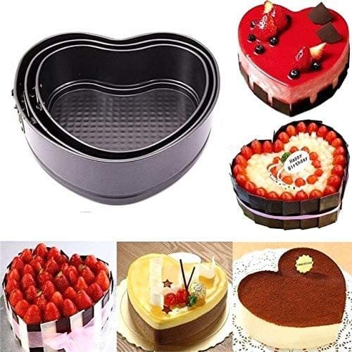 3 In 1 Carbon Steel Spring Form Heart Shape Non-Stick Cake Moulds/Tins/Pans/Trays for both Oven and Cooker with Removable Base | BSI 33