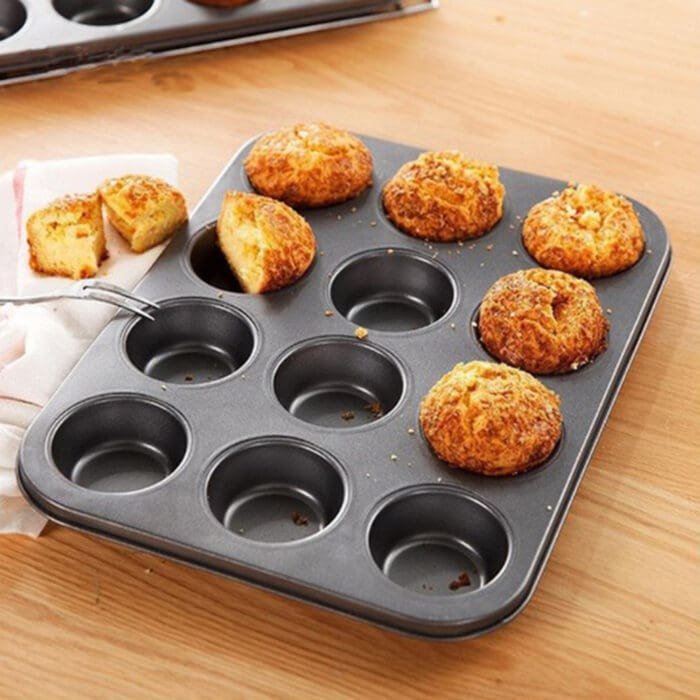 BakeGuru® 12cup cakes Carbon Non-Stick Cake Molds/Tins/Pans/Trays for both Oven and Cooker | BSI 42