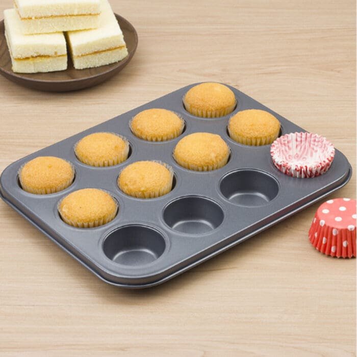 BakeGuru® 12cup cakes Carbon Non-Stick Cake Molds/Tins/Pans/Trays for both Oven and Cooker | BSI 42