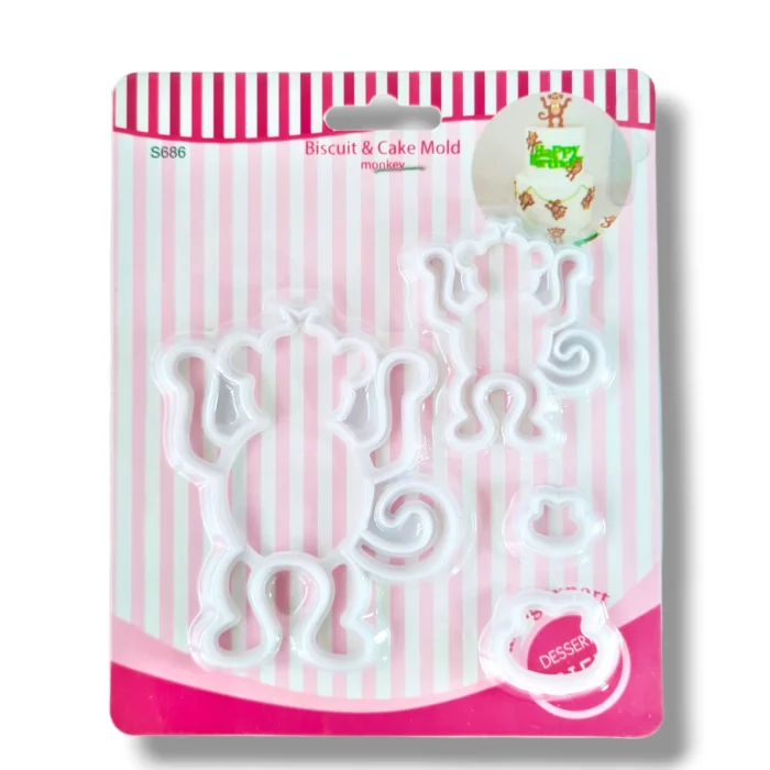 BakeGuru Cake Decor 2Pcs Monkey Shape Plastic Fondant Cookie Cutters | BSI 464