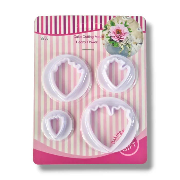BakeGuru Cake Decor 4Pcs Peony Flower Shape Plastic Fondant Cookie Cutters | BSI 471