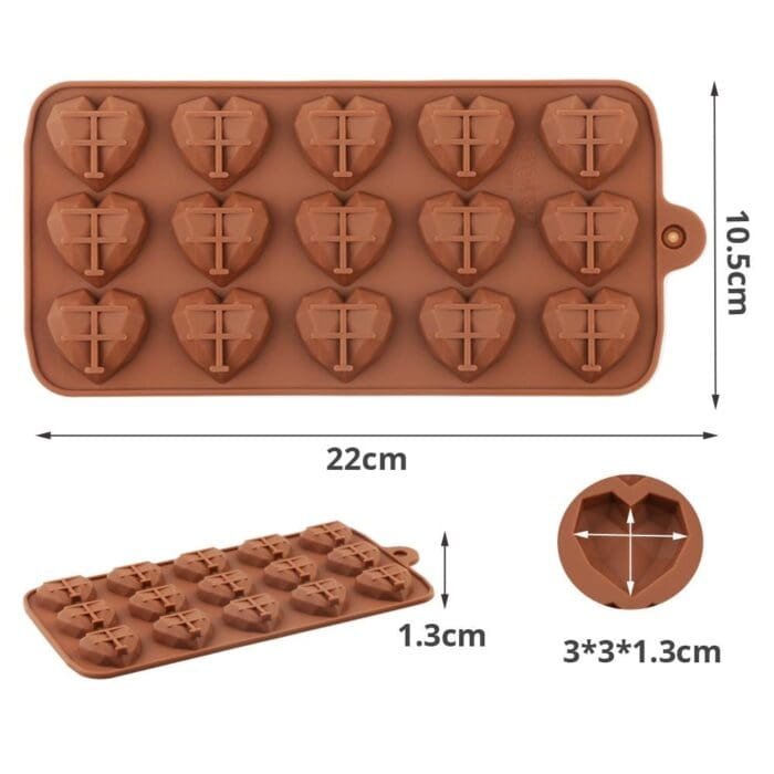 BSI 525 5Food Grade Silicone Heart Shape 15 Cavity Reusable Chocolate Mould | Fondant Chocolate Resin Clay Candle Mould | BSI 525