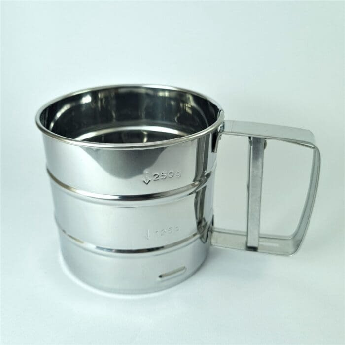 Baking Stainless Steel Shaker Small Size Sieve Cup Manual Flour Sifter with Measuring Scale Mark for Flour Icing Sugar | BSI 581