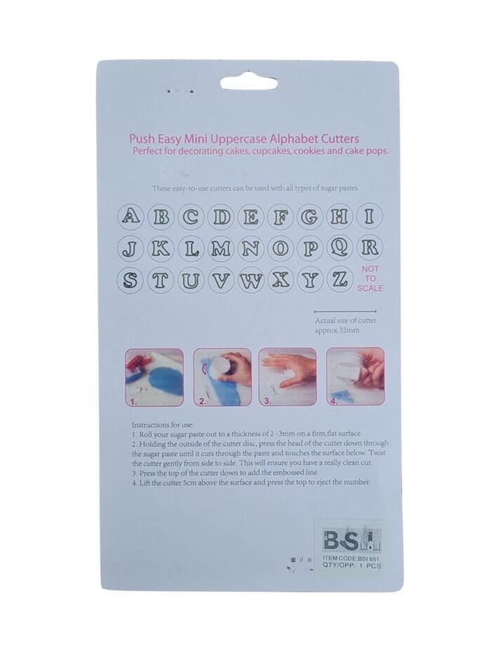 Cake Decor 26 Pieces Easy Mini Uppercase Alphabet Fondant Letter Plunger Cutter Set | BSI 651