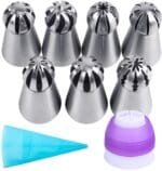 Russian Ball Tips for Cake Decorating, Large Piping Tips Set for Cookie Cupcake Piping Nozzles Set, 7pcs Russian Ball Tips with Reusable Icing Bag (BSI-66)