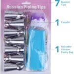 Russian Ball Tips for Cake Decorating, Large Piping Tips Set for Cookie Cupcake Piping Nozzles Set, 7pcs Russian Ball Tips with Reusable Icing Bag (BSI-66)