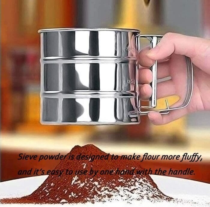 Baking Stainless Steel Shaker Large Size Sieve Cup Manual Flour Sifter with Measuring Scale Mark for Flour Icing Sugar | BSI 583