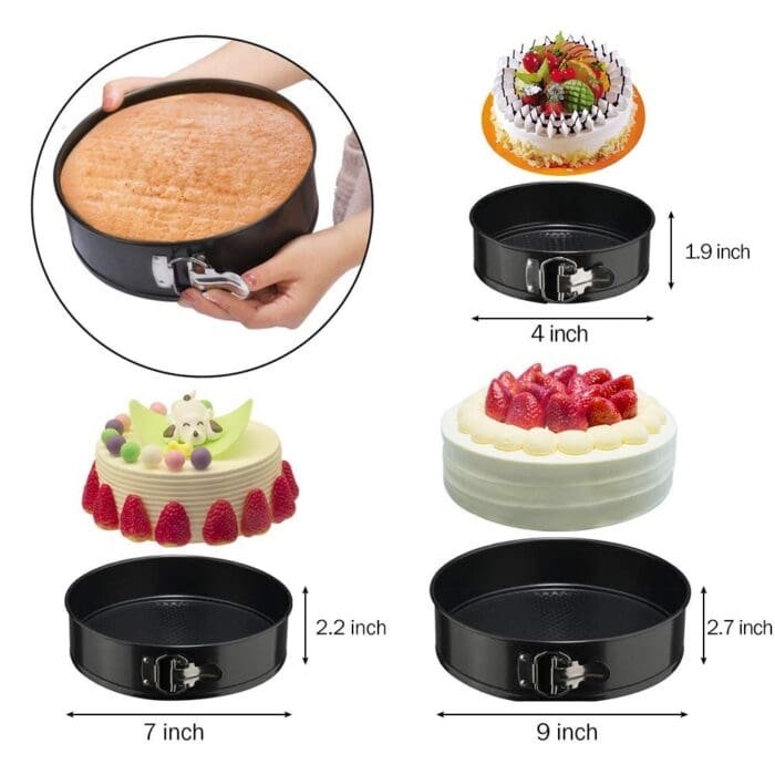 SpringForm Reflon Coated Cake Mould | Non-Stick Cake Pan | Baking Tray, | Removable Cake Mould, 3 Pcs, Round Black | BSI 57