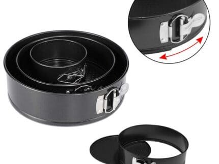 SpringForm Reflon Coated Cake Mould | Non-Stick Cake Pan | Baking Tray, | Removable Cake Mould, 3 Pcs, Round Black | BSI 57