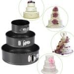 SpringForm Reflon Coated Cake Mould | Non-Stick Cake Pan | Baking Tray, | Removable Cake Mould, 3 Pcs, Round Black | BSI 57