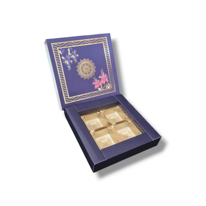 4 Cavity 2*2 | Elegant Navy Blue Boxes , Chocolates Packaging Boxes, Surprise Gift Box, Cookies Storage, Birthday Gift Hamper [pack of 10]
