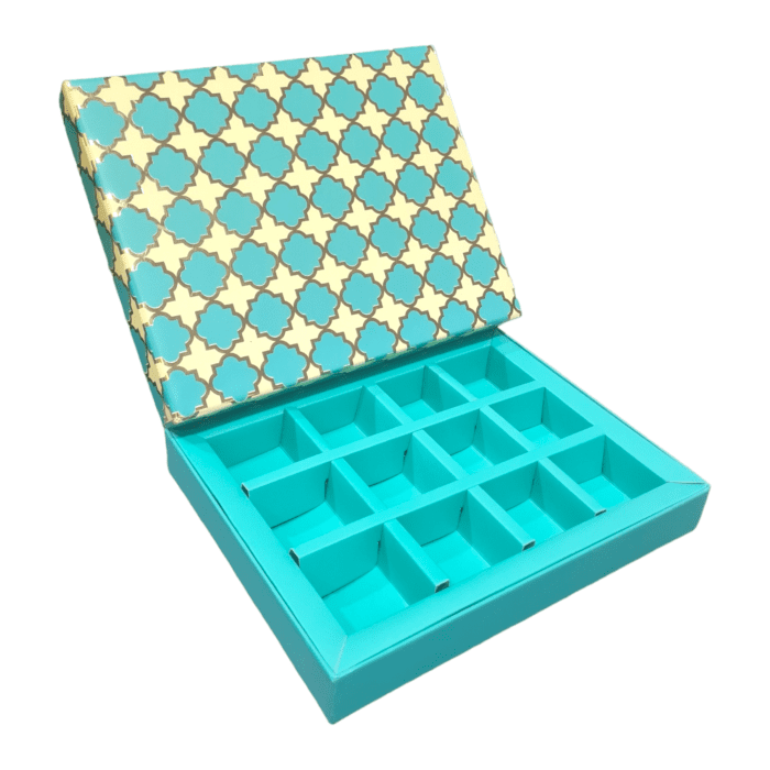 12 Cavity 3*4 |Turquoise Happiness Rigid Boxes , Chocolates Packaging Boxes, Surprise Gift Box, Cookies Storage, Birthday Gift Hamper | Leela 3533