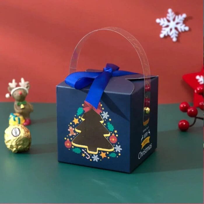 Christmas Handheld Gift Box Small ,Chocolate Candy ,Biscuit Packaging Box ,Christmas New Year Party Gift Box ,Decoration | Leela 2701 (Pack of 10) | Blue Colour