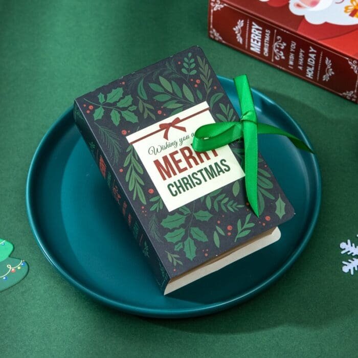 Book Shape Merry Christmas Candy Bag, Xmas, Santa Claus Gift Box For Party Decoration | Leela 2703 (Pack of 10) | Dark Blue Colour
