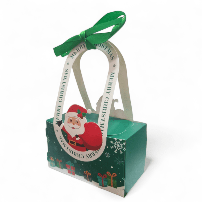 Christmas Ribbon Hand Luggage Box Party & Event Gift Cookies Candy Biscuit Chocolate Handheld Packaging Child New Year Favors | Leela 2704 (Pack of 10) | Green Colour