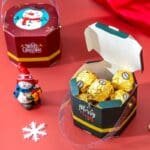 Portable Merry Christmas Candy Box, Creative Octagonal, Apple Chocolate Gift Wrapping Box, Home Decoration | Leela 2705 (Pack of 10) | Coffee Colour