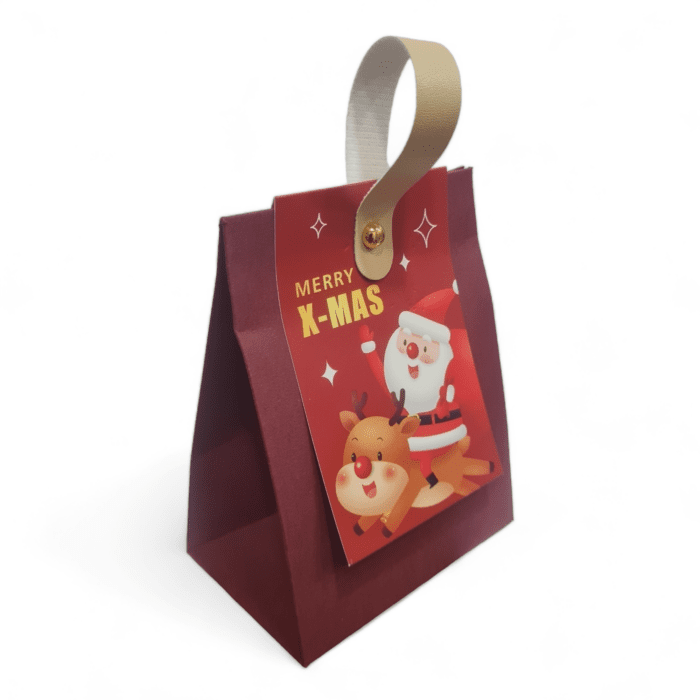 New Leather Handle Paper Box , Christmas Eve Candy Gift Packaging Box ,Christmas Party | Leela 2709 (Pack of 10) | Red Colour