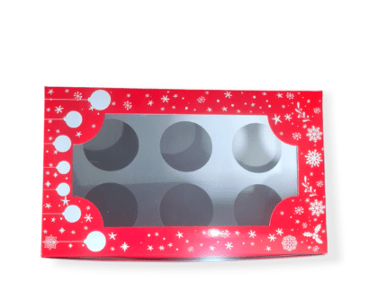 Christmas Cupcake Boxes, Christmas Cookie Boxes with Window Insert Handle, Christmas Muffin Pastry Holder Boxes ,Xmas Cupcake Gift Box, Bakery Treat Boxes for Christmas Party | Leela 8204 (Pack of 10) | Red Colour