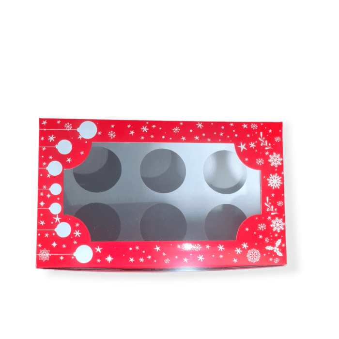 Christmas Cupcake Boxes, Christmas Cookie Boxes with Window Insert Handle, Christmas Muffin Pastry Holder Boxes ,Xmas Cupcake Gift Box, Bakery Treat Boxes for Christmas Party | Leela 8204 (Pack of 10) | Red Colour