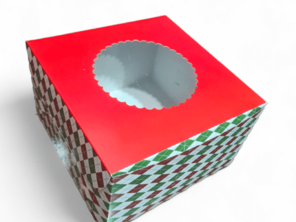 Window Cake Box | Christmas Theme-Red| 8 x 8 x 5inch | Leela 8205