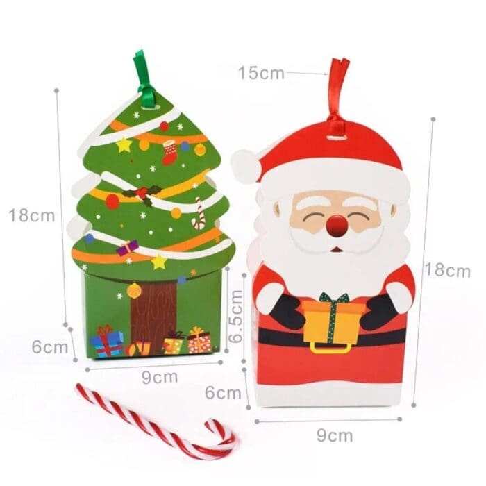 Merry Christmas Cartoon Candy Box Bag, Christmas Tree Santa Claus Gift Box ,Paper Box Gift Bag Container Supplies | Leela 2707 (Pack of 10) | Christmas Tree