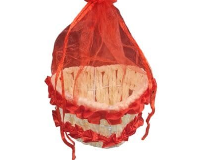Decorative Handmade Red Gift Basket with Net Cover for Shagun/Wedding/Party/Chocolate/Anniversary/Ceremony/Fruit Basket - Red Heart Shape | Pack of 2